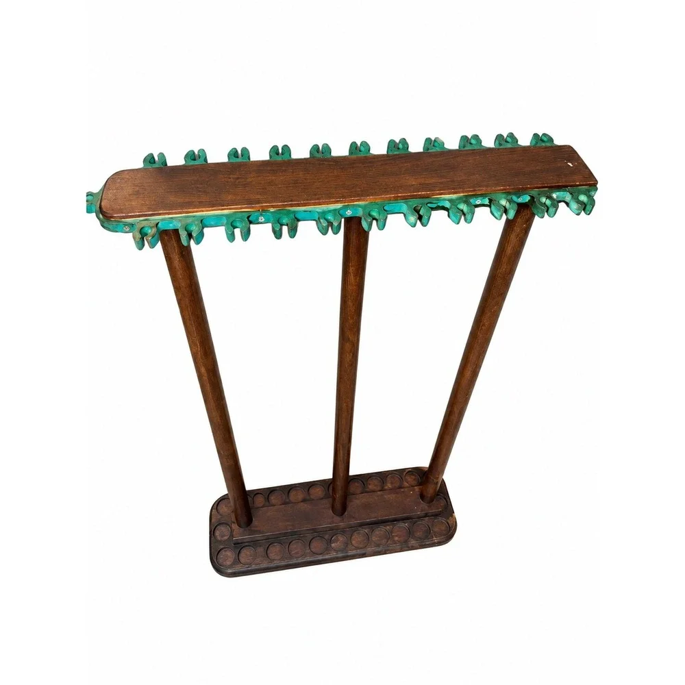 Vintage Wood Fishing Rod Rack Stand 3-Post Floor Display Holder 34